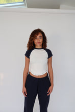 Load image into Gallery viewer, Amber Crop in Navy White.
